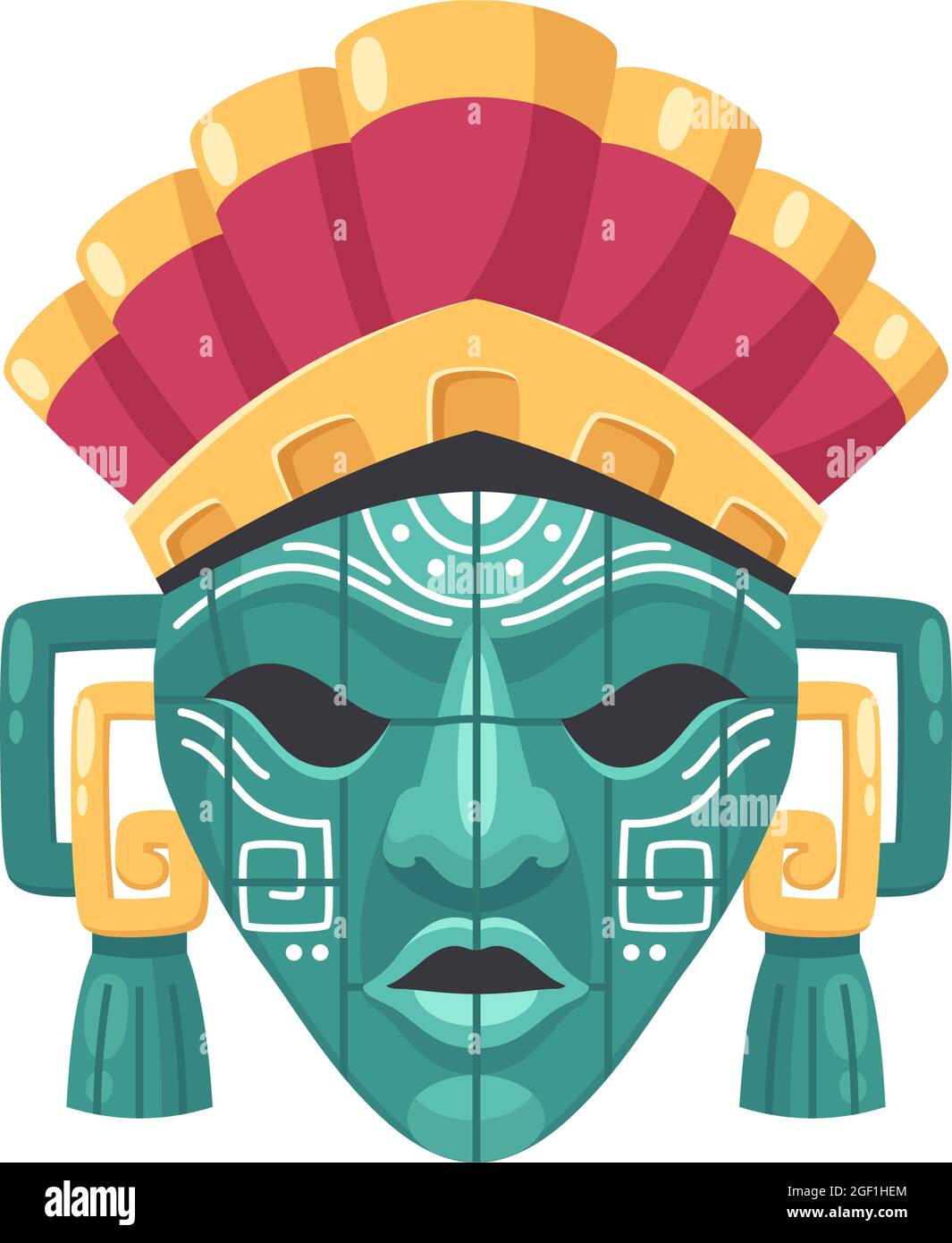 Turquoise Tribal Mask with Feathered Headdress - Vector Illustration