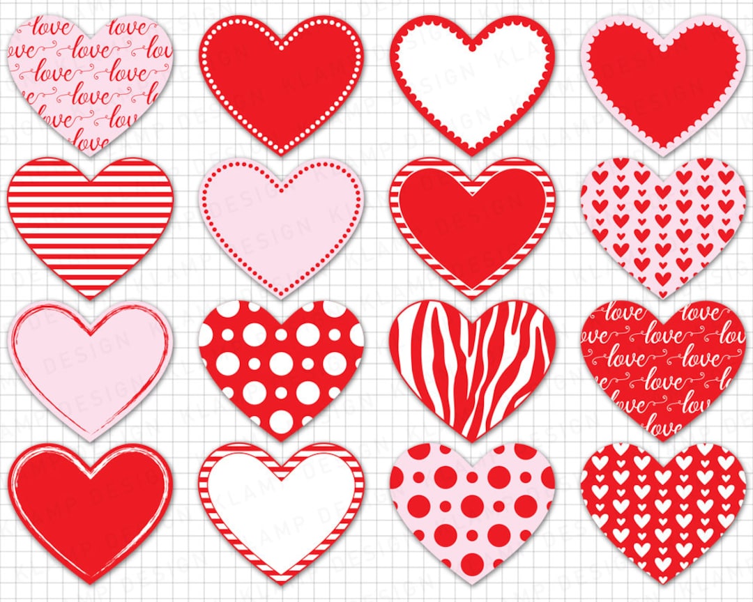 Valentine's Day Heart Clipart Collection - Red & Pink Patterns