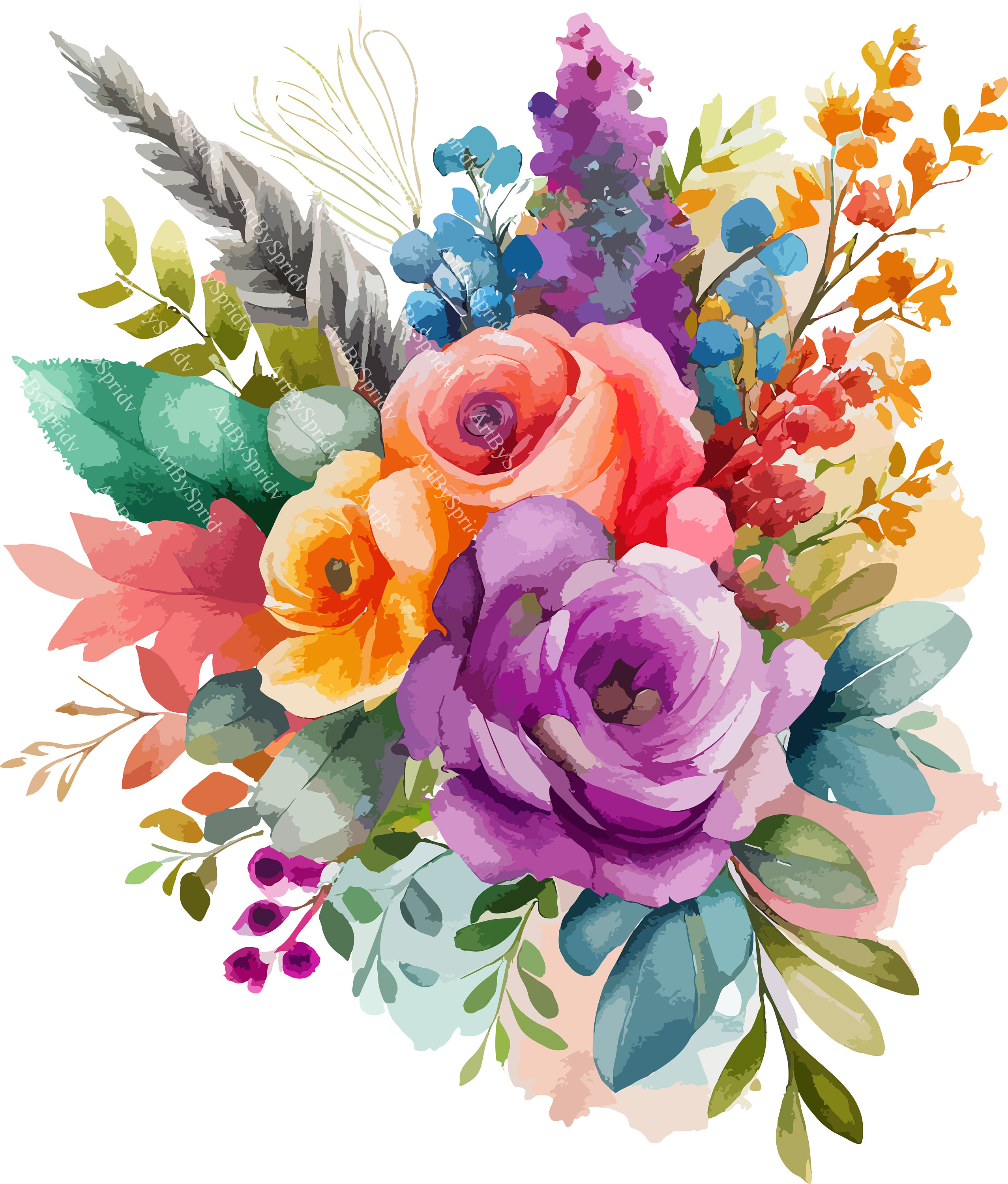Vibrant Watercolor Floral Bouquet Illustration | ArtBySpridv