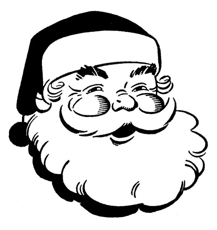 Vintage Santa Claus Face Clip Art - Free Black and White Illustration