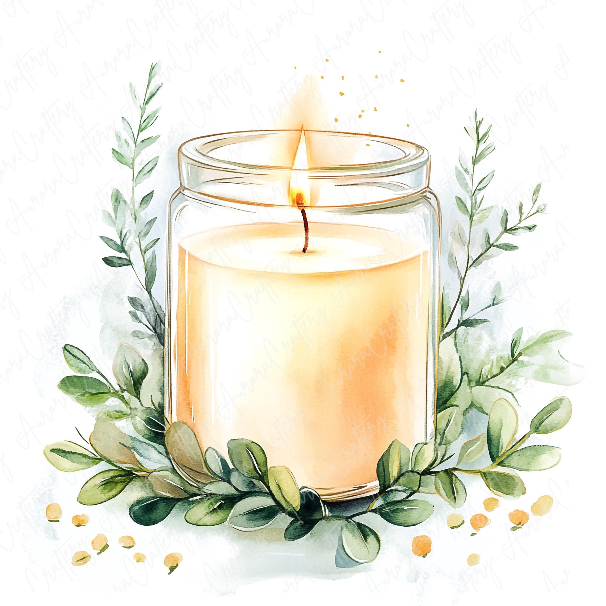 Watercolor Candle Illustration with Greenery | Cozy Home Decor Art