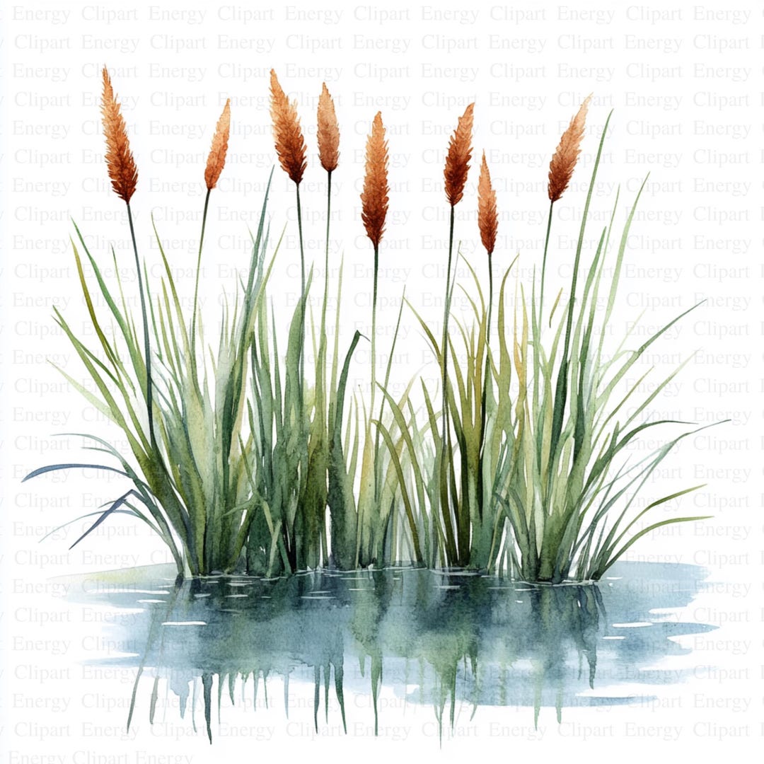 Watercolor Cattails and Marsh Grass Clipart | Nature Illustration