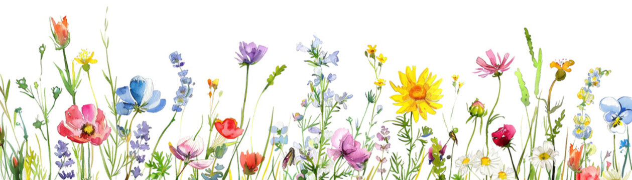 Colorful Wildflower Watercolor Banner | Spring Floral Design