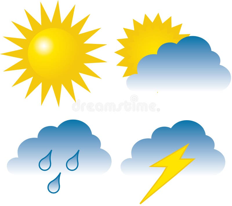 Free Weather Icons Set: Sun, Clouds, Rain, and Thunderstorm Vector Illustration