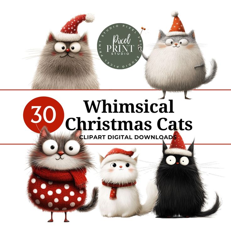 30 Whimsical Christmas Cats Clipart | Festive Digital Downloads