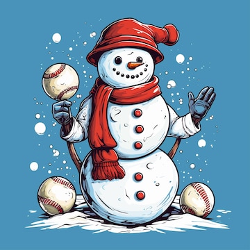 Cheerful Winter Baseball Snowman Illustration