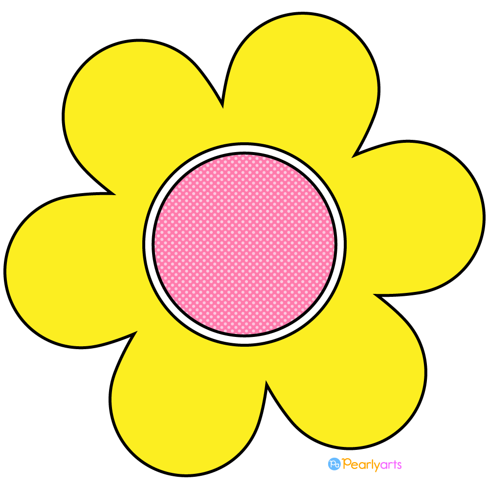 Yellow Flower Clip Art with Pink Polka Dot Center - Free Download