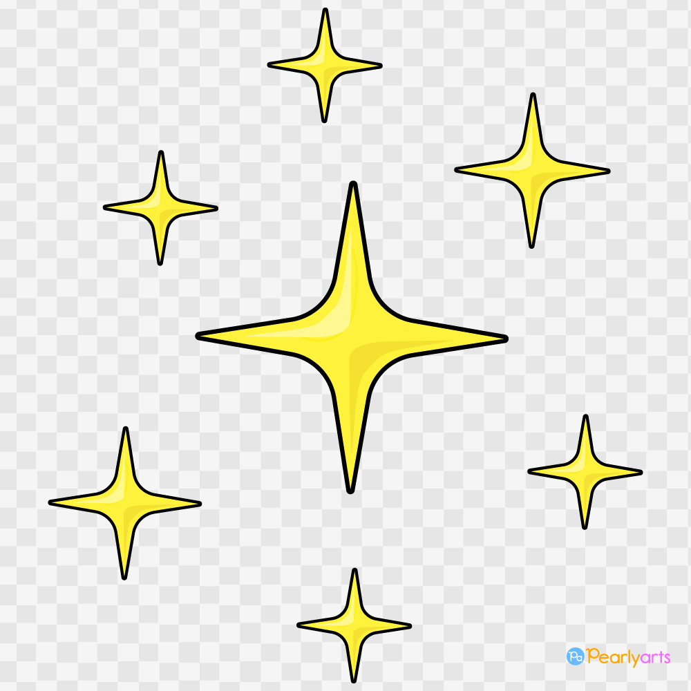 Yellow four-pointed star clip art illustration with transparent background