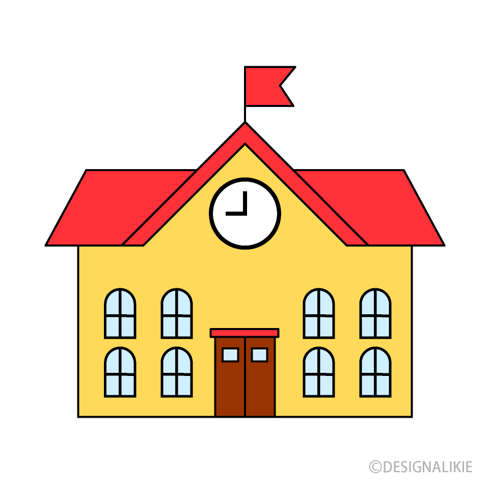 Cute Yellow School Building Illustration with Red Roof