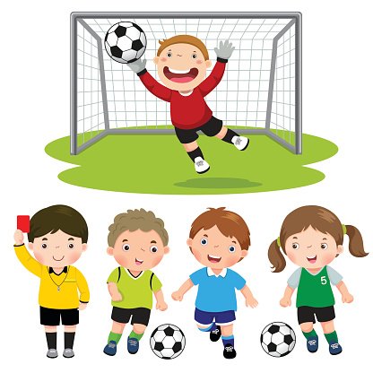 Set Of Cartoon Soccer Kids With Different Pose Stock Clipart - Clip Art ...