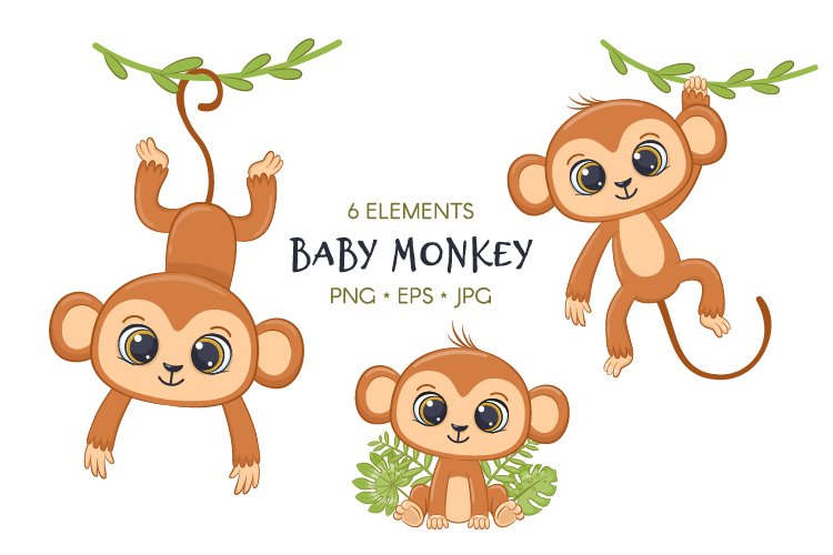 Monkey Clipart-cute monkey playing and jumping on a tree branch