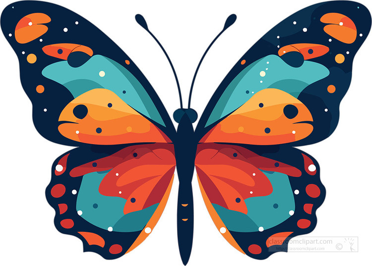 Butterfly Clipart-brightly multi colored blue orange red butterfly 