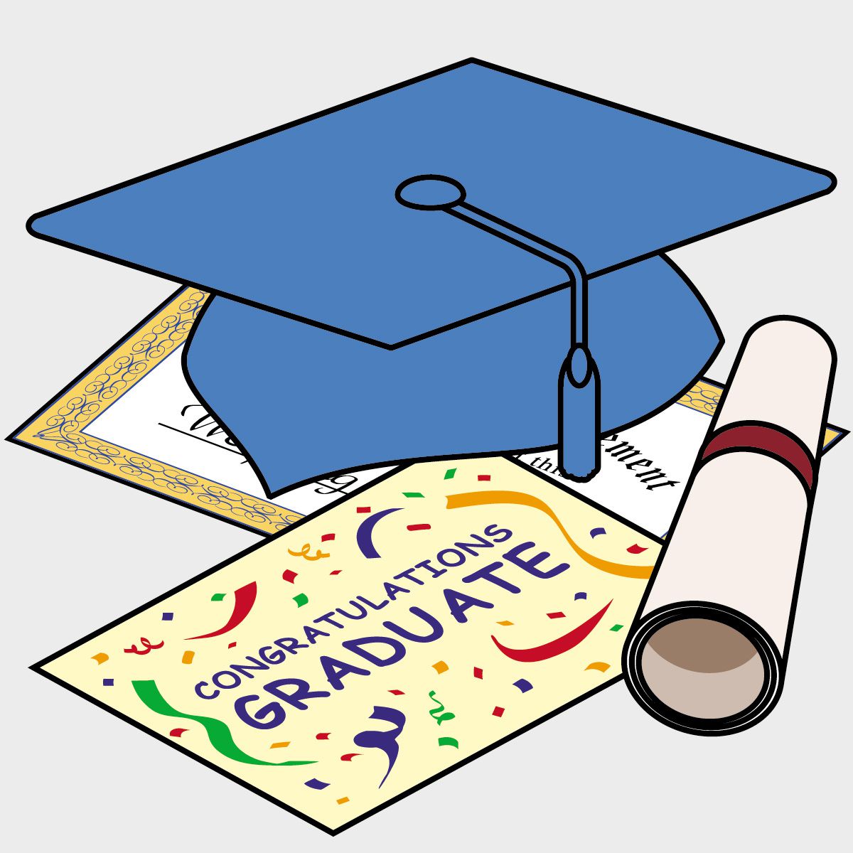 Graduation Clipart-graduate wearing cap and gown smiling while