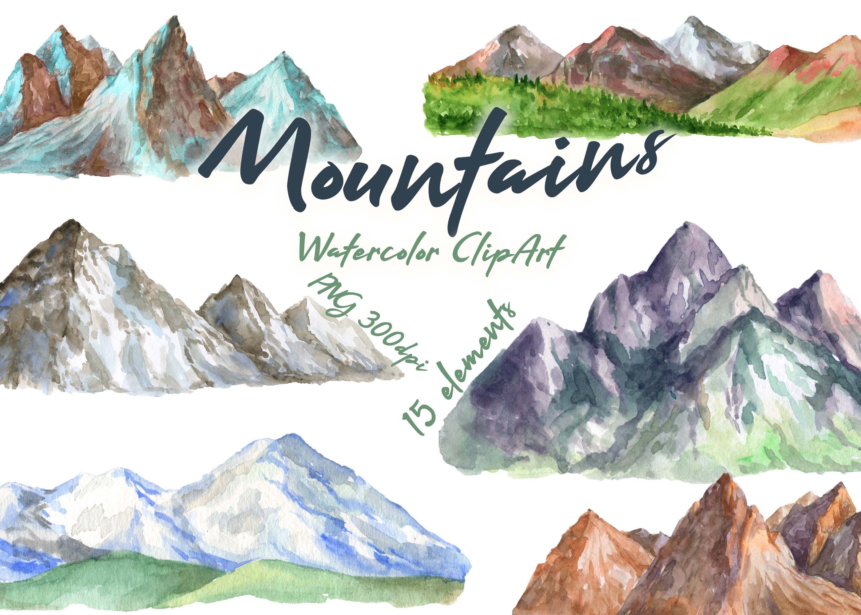 Adorable hand drawn vector mountain clip art. Isolated on white - Clip ...