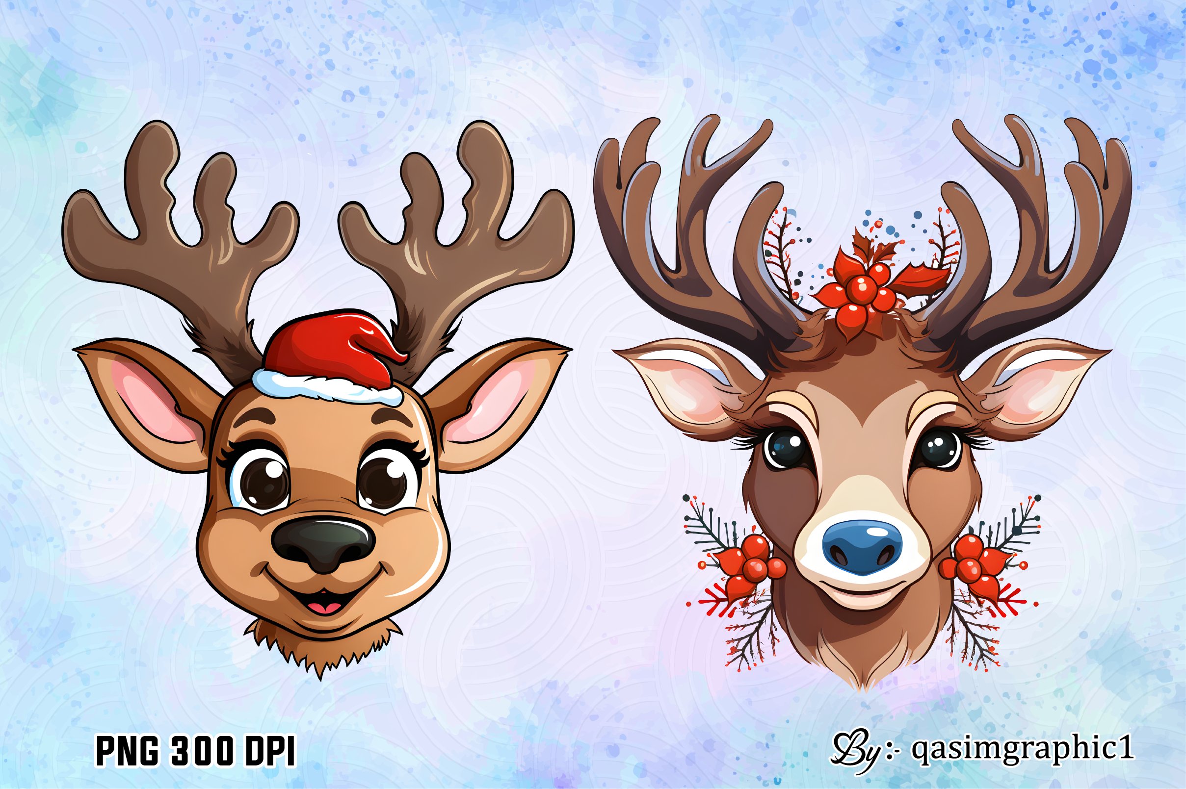 Christmas Clipart cartoon Style Smiling Christmas Reindeer Clipart 