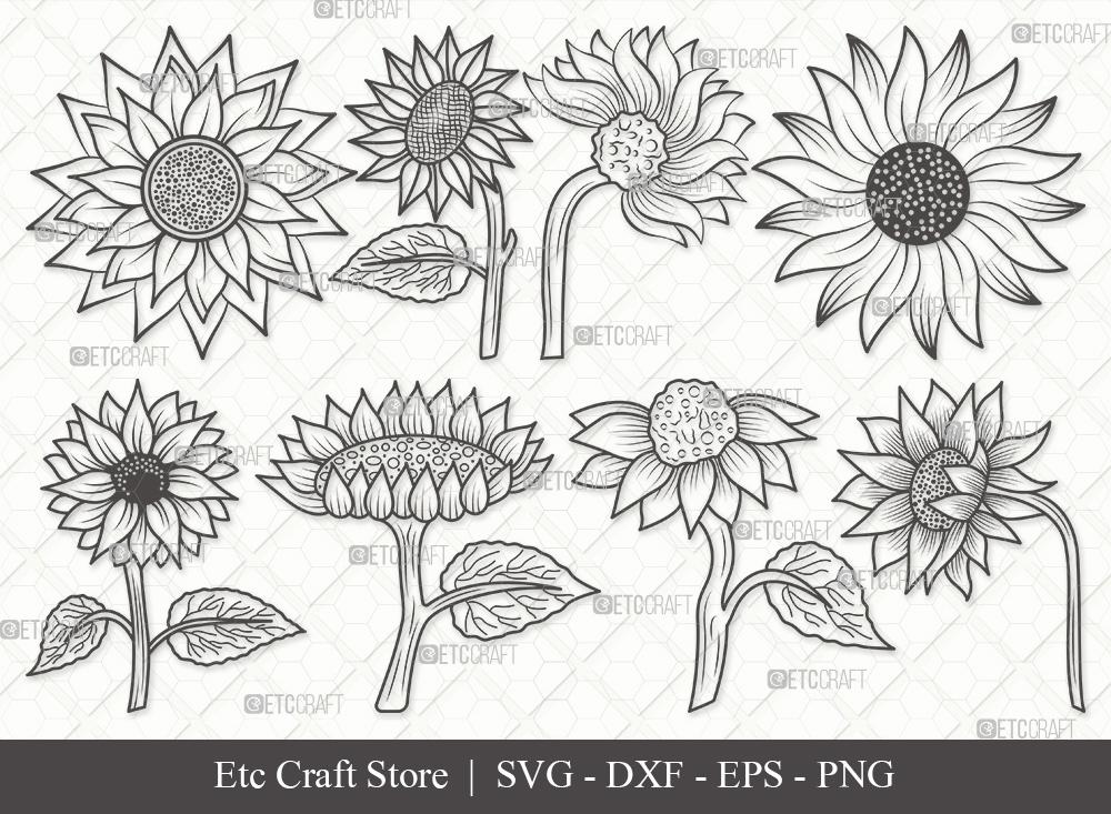 Sunflower Outline SVG Cut Files | Sunflower Bundle | Sunflower - Clip ...