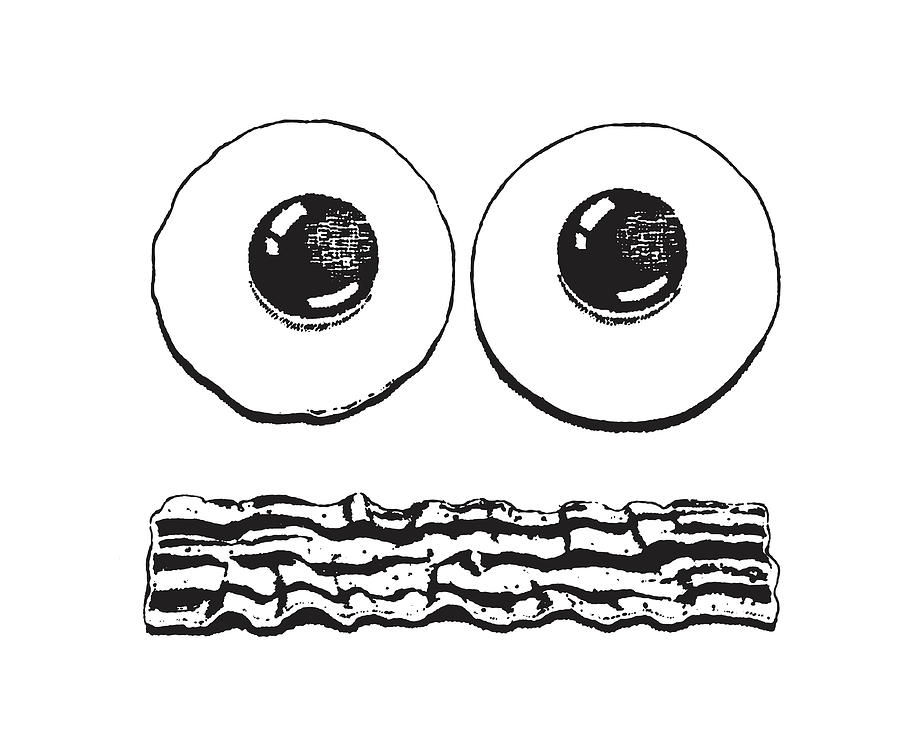 eggs and bacon clipart black and white