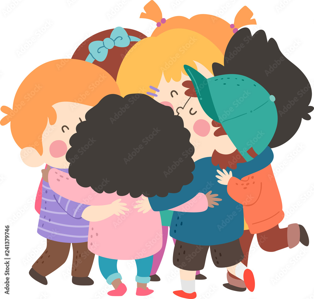 Illustration Of Teenage Girls And Guys Hugging Everyone In A Group ...