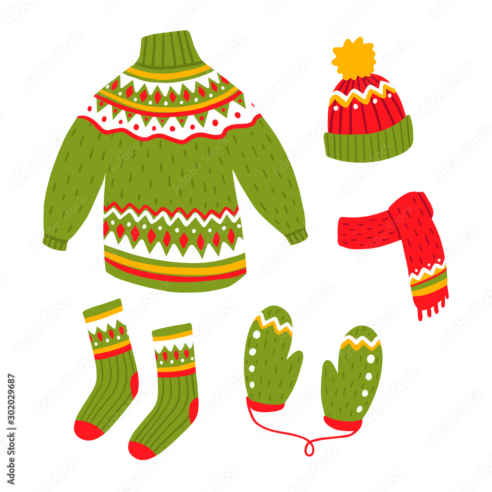 Winter Apparel Collection For Boys Vector Illustration Stock