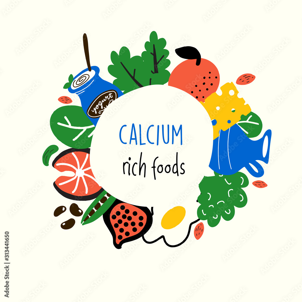 Clipart of a green icon with calcium text and food royalty free