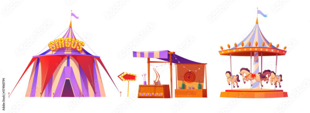 Vector Set With Clowns. Circus Artists Clipart. Amusement Holiday 