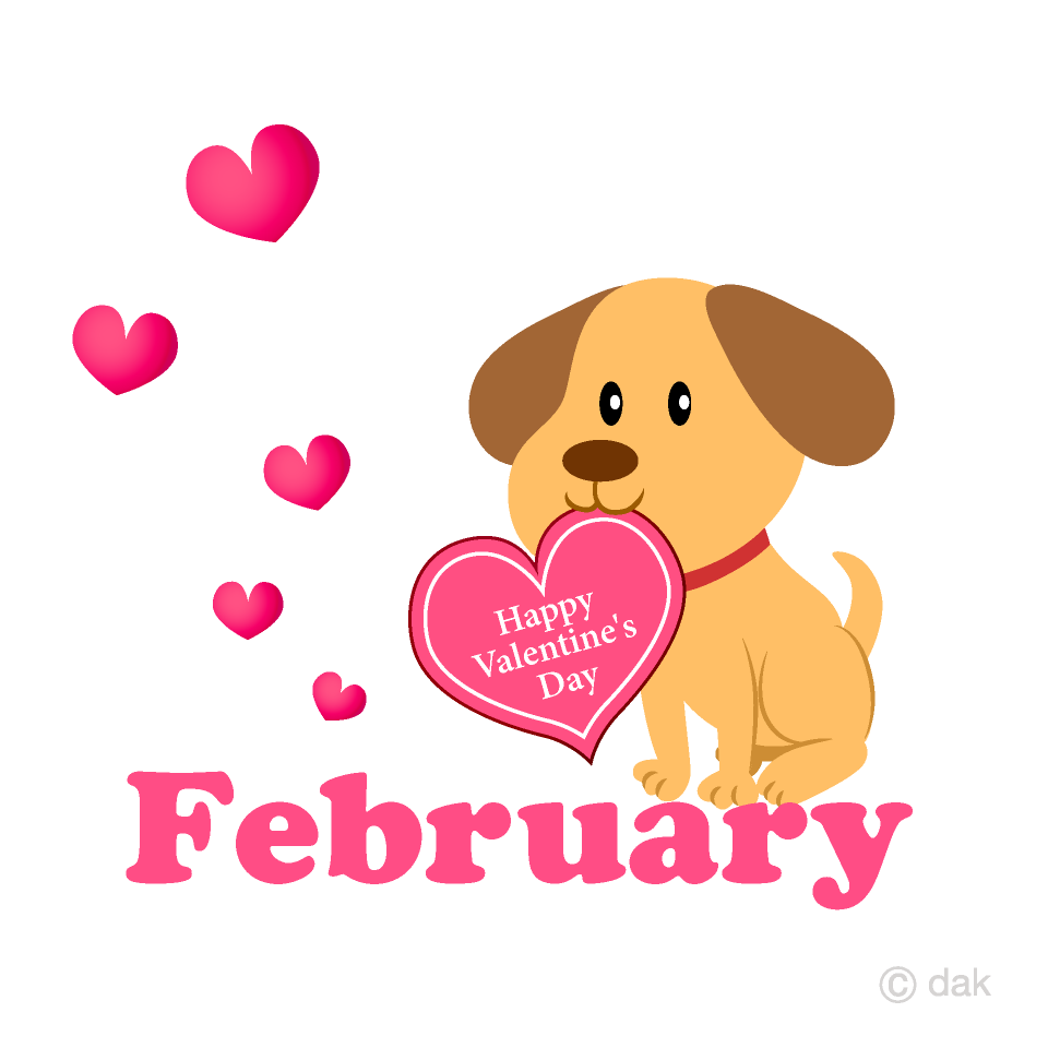 Hello February Month with Flowers, Hearts, Leaves and Cute - Clip Art ...