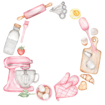 Watercolor clipart baking supplies, home bakery, (1799784)