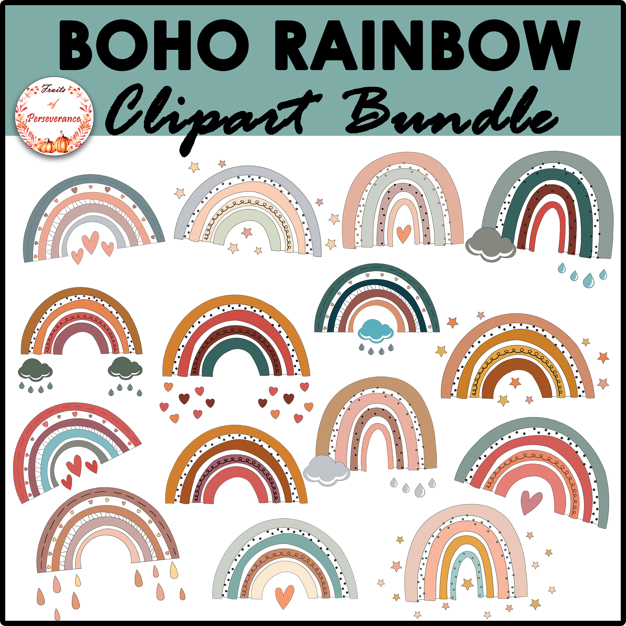 Watercolor boho clipart for nursery decoration with cute rainbows ...