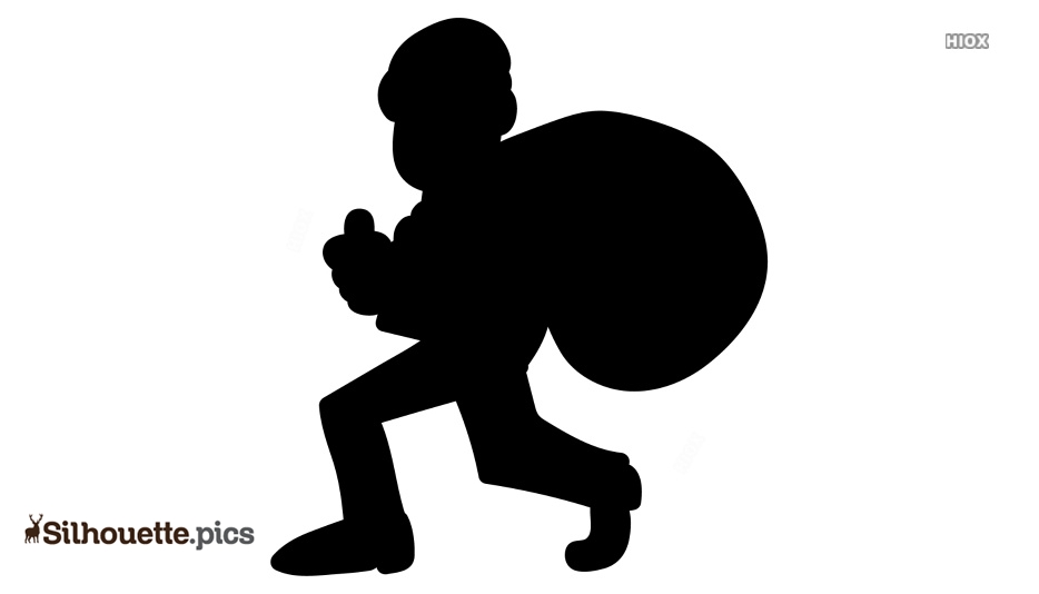 Robber in mask running with huge sack. Colorful - color vector clipart