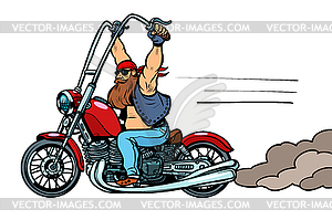 Clipart Of A Black And White Biker Turning On A Motorcycle - Clip Art 