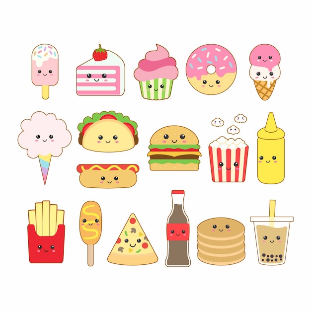 Cute Kawaii Food Clipart Collection 10974192 Vector Art at Vecteezy