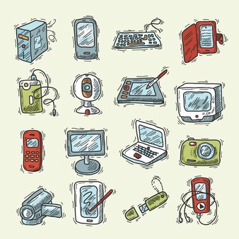 Computer and Electronic Gadget Hand Drawn Clipart Set, High Res, JPG, PNG  and Vector Formats 