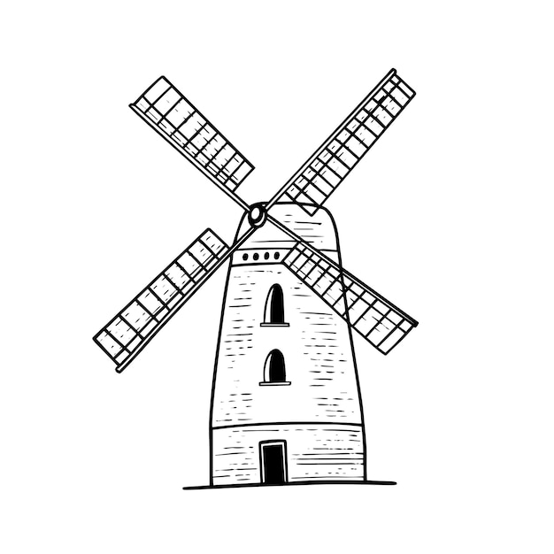 Windmill flat chalk element design. Electricity generation - Clip Art ...