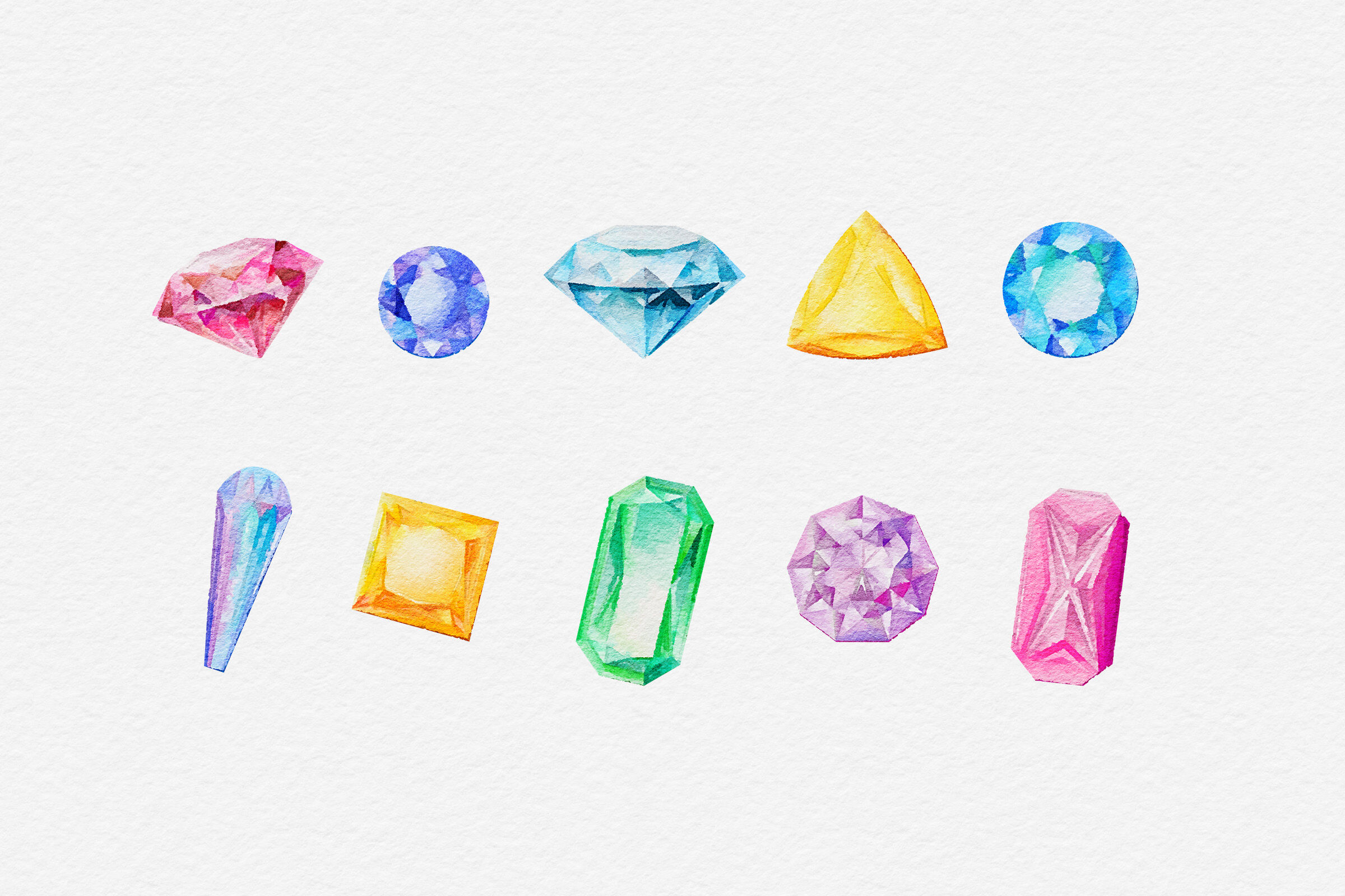 167 Watercolor Gemstones Clipart, Elements