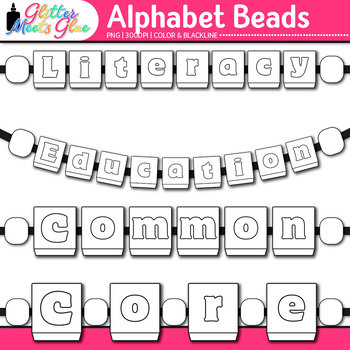 Black and White Letter Bead Clip Art, PNG, Digital Download 