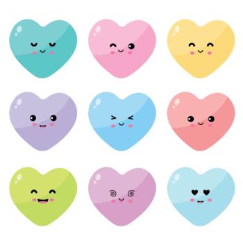 Stitched Hearts Clip Art, Pastel Rainbow Graphics