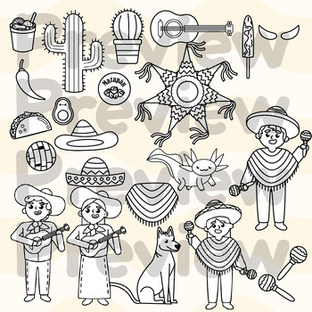 mexico clipart black and white