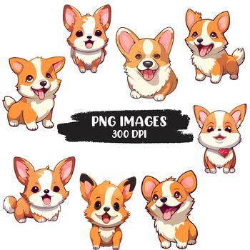 Corgi Clipart, Cute Corgi Stickers, Corgi Kawaii SVG - Clip Art Library