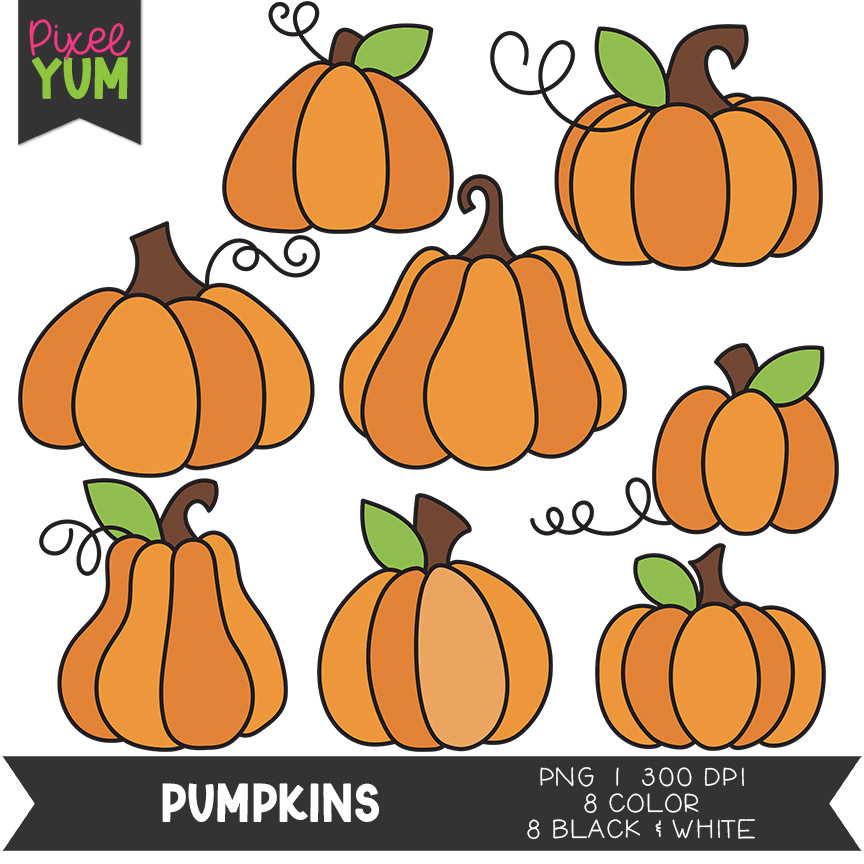 Pumpkins clip art elements. Isolated on white background. Fall - Clip ...