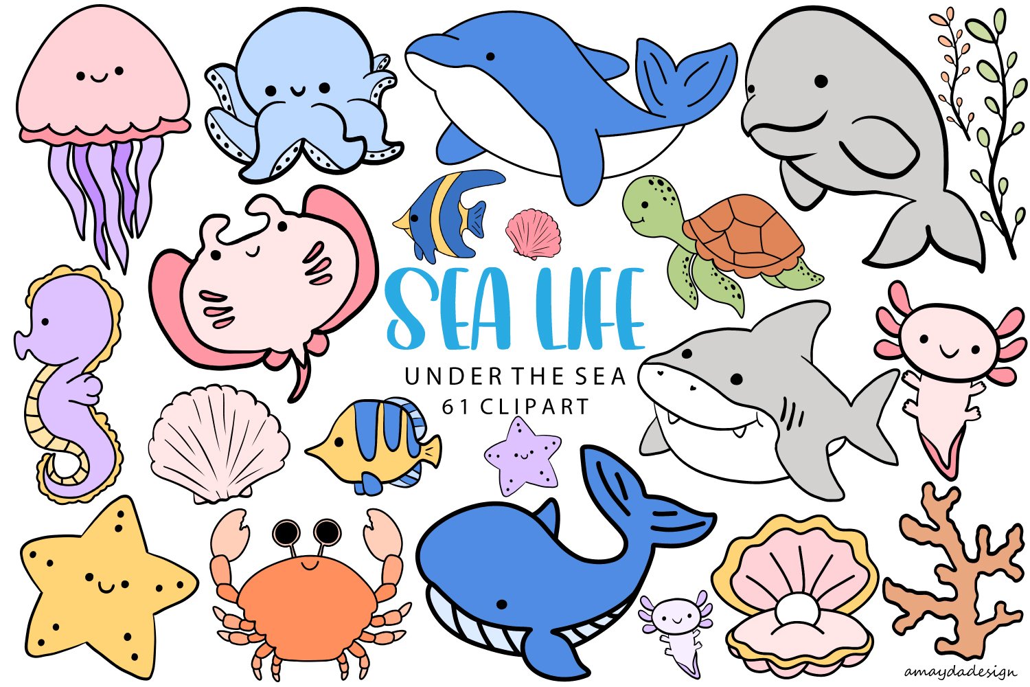 Sea Life Animals Clip Art Set – Daily Art Hub // Graphics - Clip Art ...