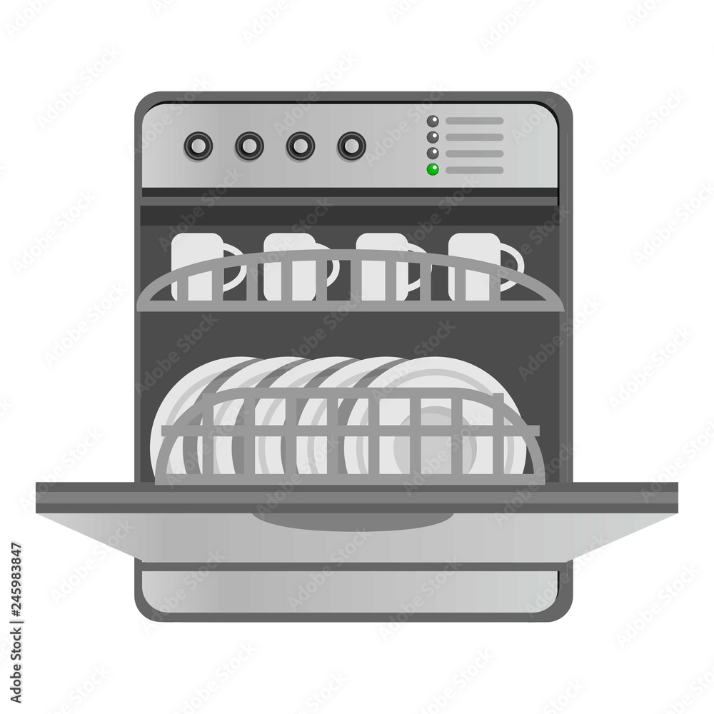 Close dishwasher with dishes clipart vector illustration. Simple - Clip ...