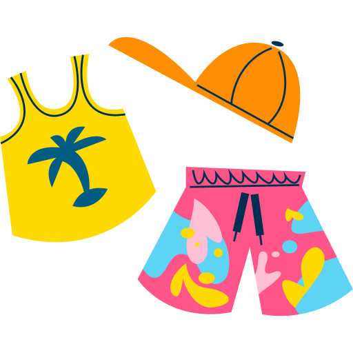 Fashion summer clothes. Clothing clipart, flat dress swimsui