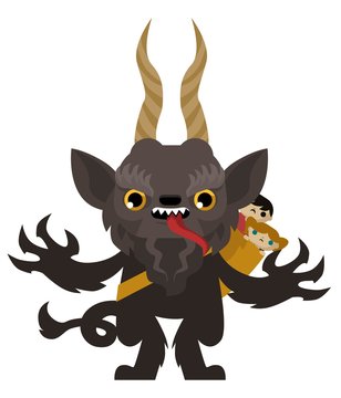 Krampus Punishing Kids. Vector clip art illustration with simple 