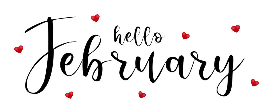 Hello February Month with Flowers, Hearts, Leaves and Cute - Clip Art ...