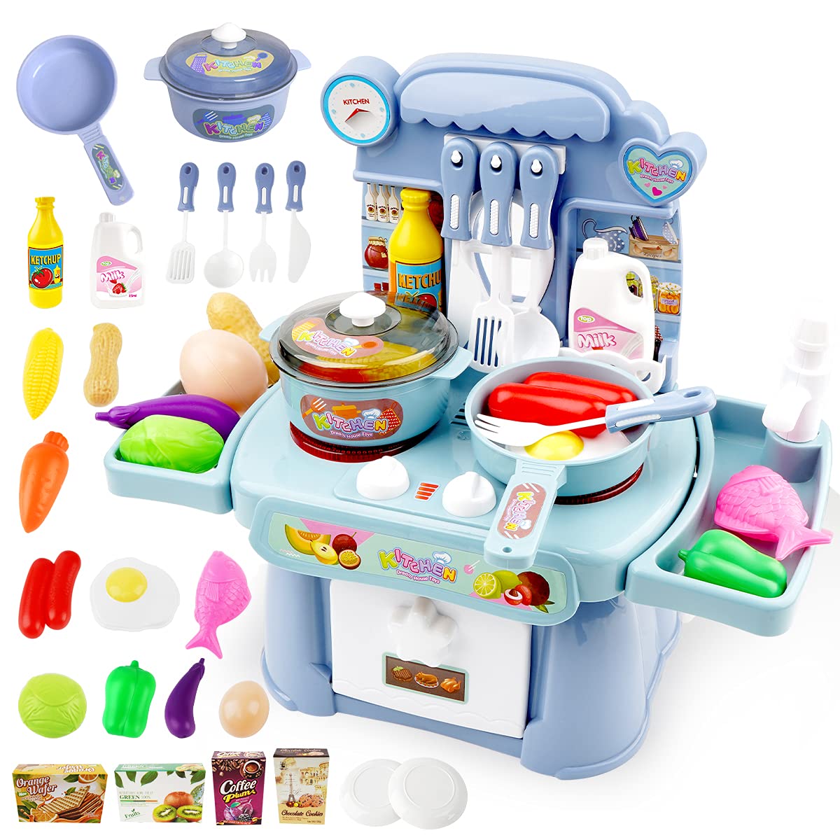 88pcs Cutting Play Food Sets for Kids, Pretend Play Kitchen Toys Accessories Educational Toy Food with Storage Basket