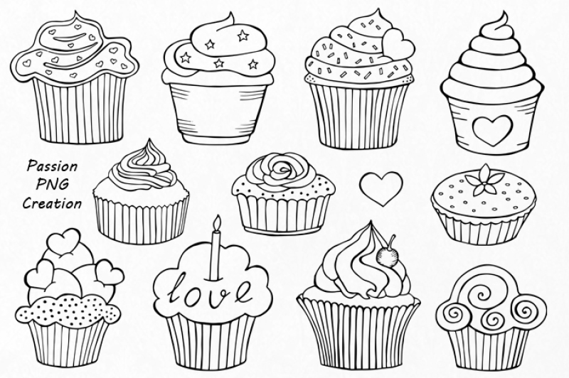 Hand drawn cute cupcakes Clipart PNG - Similar PNG