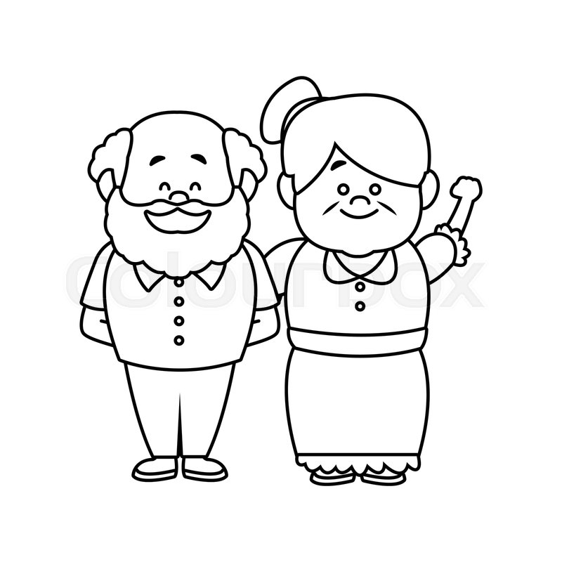 sketch silhouette of face of elderly couple grandfather with moustache and  grandmother with glasses and bun hairstyle Stock Vector | Adobe Stock