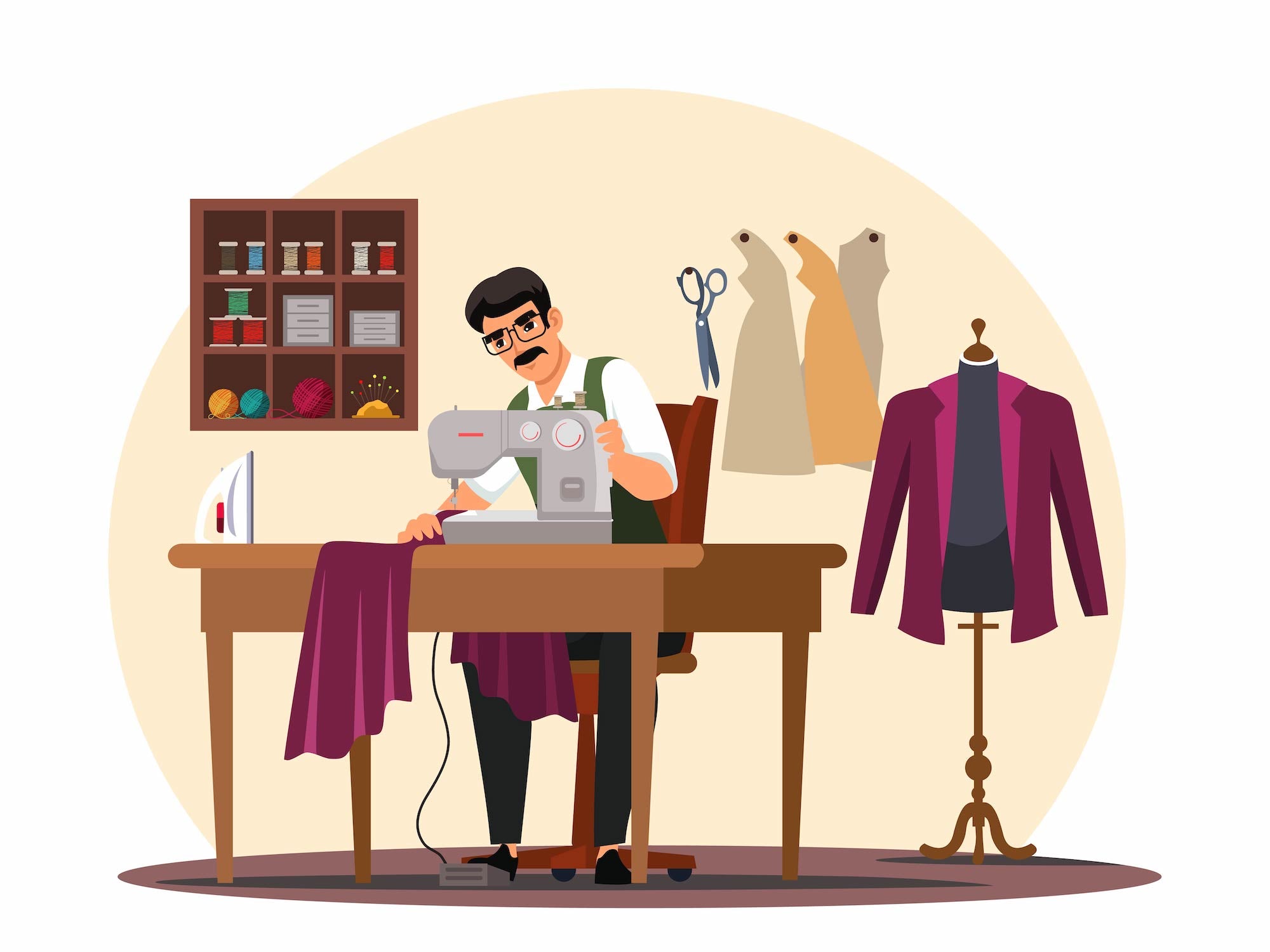Vector Clip art Man Seamstress Tailor Sews On An Electric Sewing Clip vector-clip-art-man-seamstress-tailor-sews-on-an-electric-sewing-clip