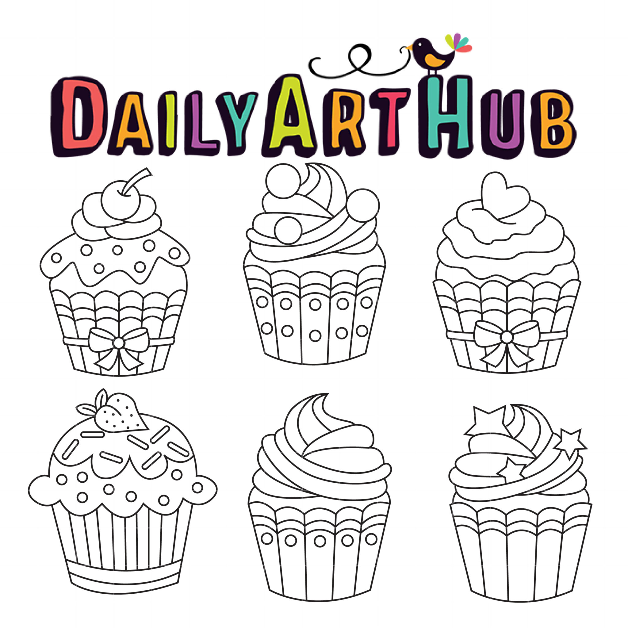 Clip Art Cartoon Cupcake Set Colorful Cupcakes Clipart Cartoons 