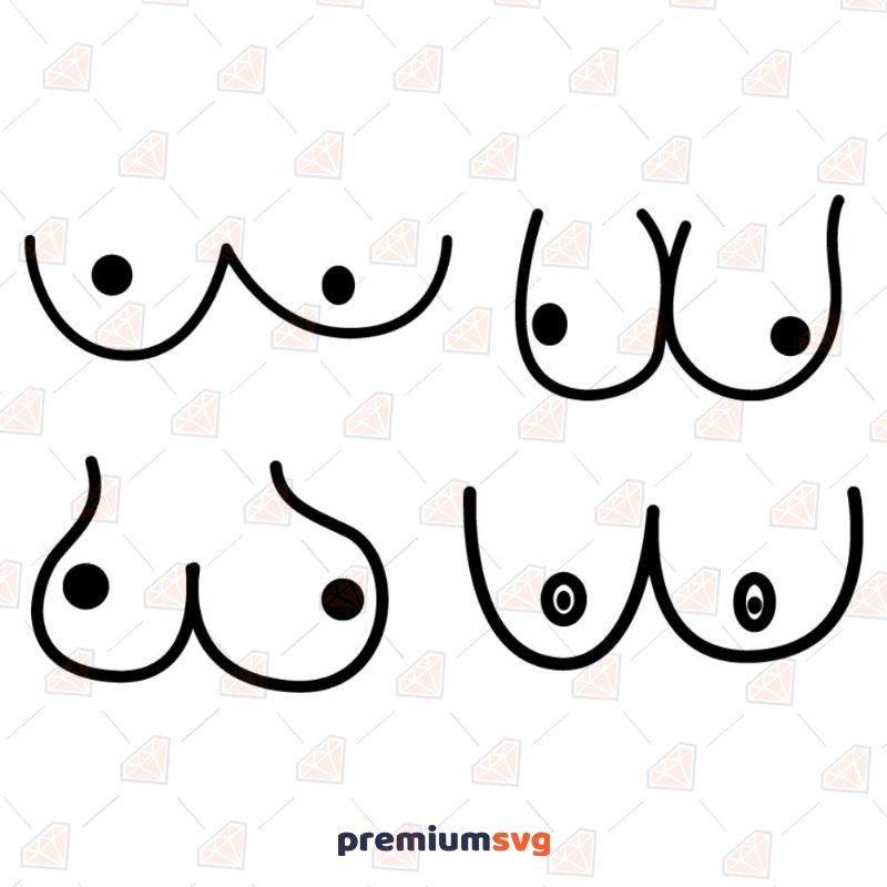 Woman Breast Vector Set. Funny Boobs Of Different Shapes Doodle - Clip Art  Library